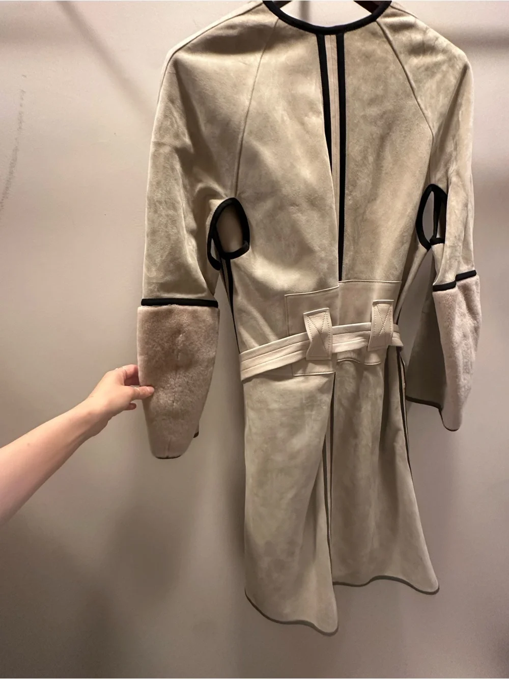 Bottega Veneta Cream Suede Trench Coat with Dark Trim